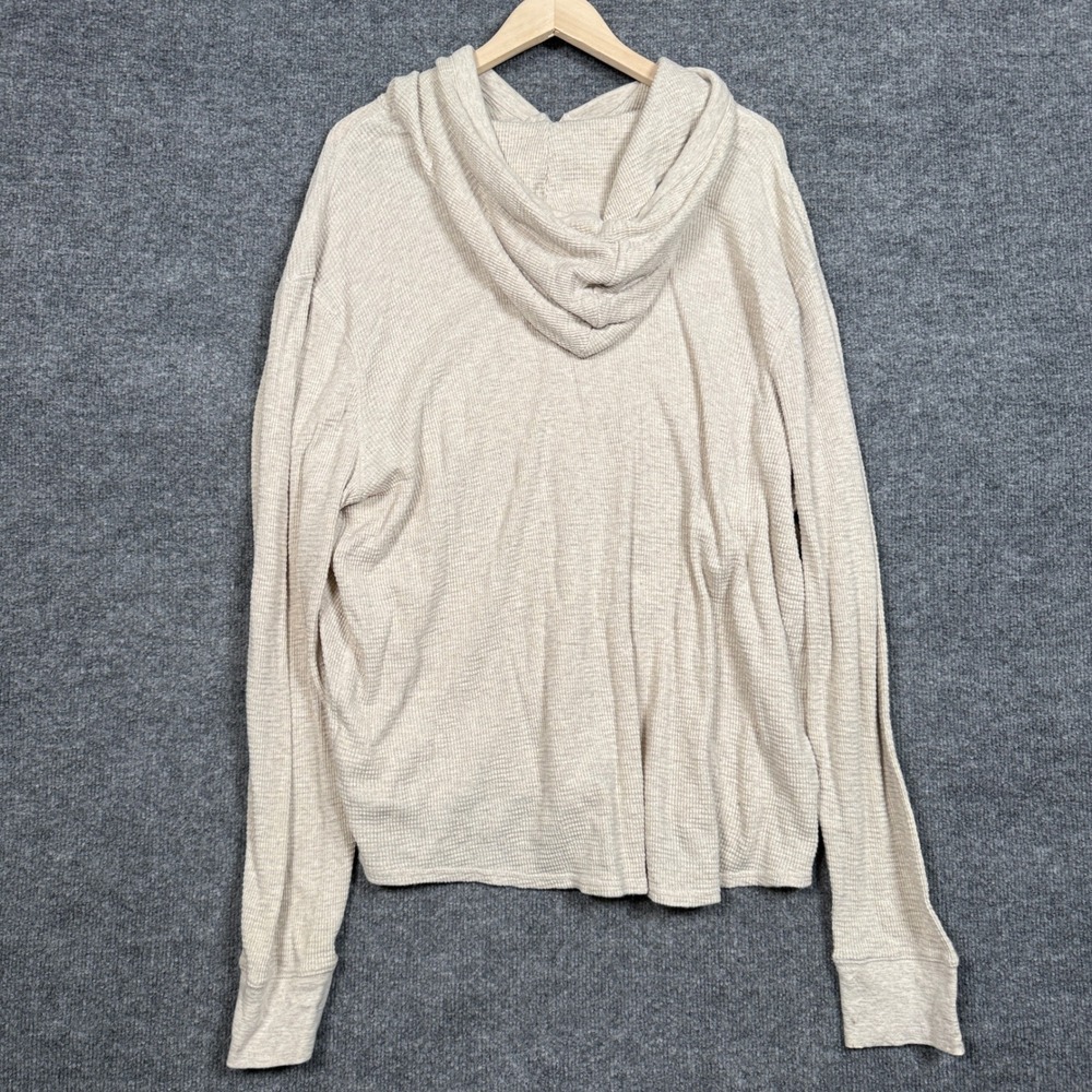 Lucky Brand Size XL Henley Shirt Hoodie Tan Cotton Cloud Waffle Button Pullover - Picture 2 of 9